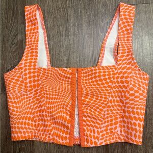Cotton On Orange Pink Geometric Crop Top Smocked Back Hook Front Size M